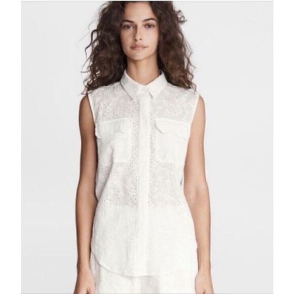 Rag & Bone April Eyelet Embroidered Button Down Sleeveless Top M - Picture 1 of 6